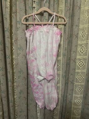 3/$30 Pink Peony Kids Tie Dye Romper Girls Size 8 Cottagecore Soft Girl Jumpsuit